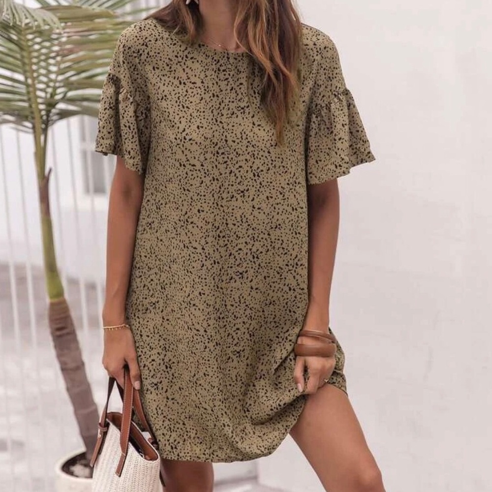 NWOT, Never Worn. Ruffle Cuff Leopard Print Dress